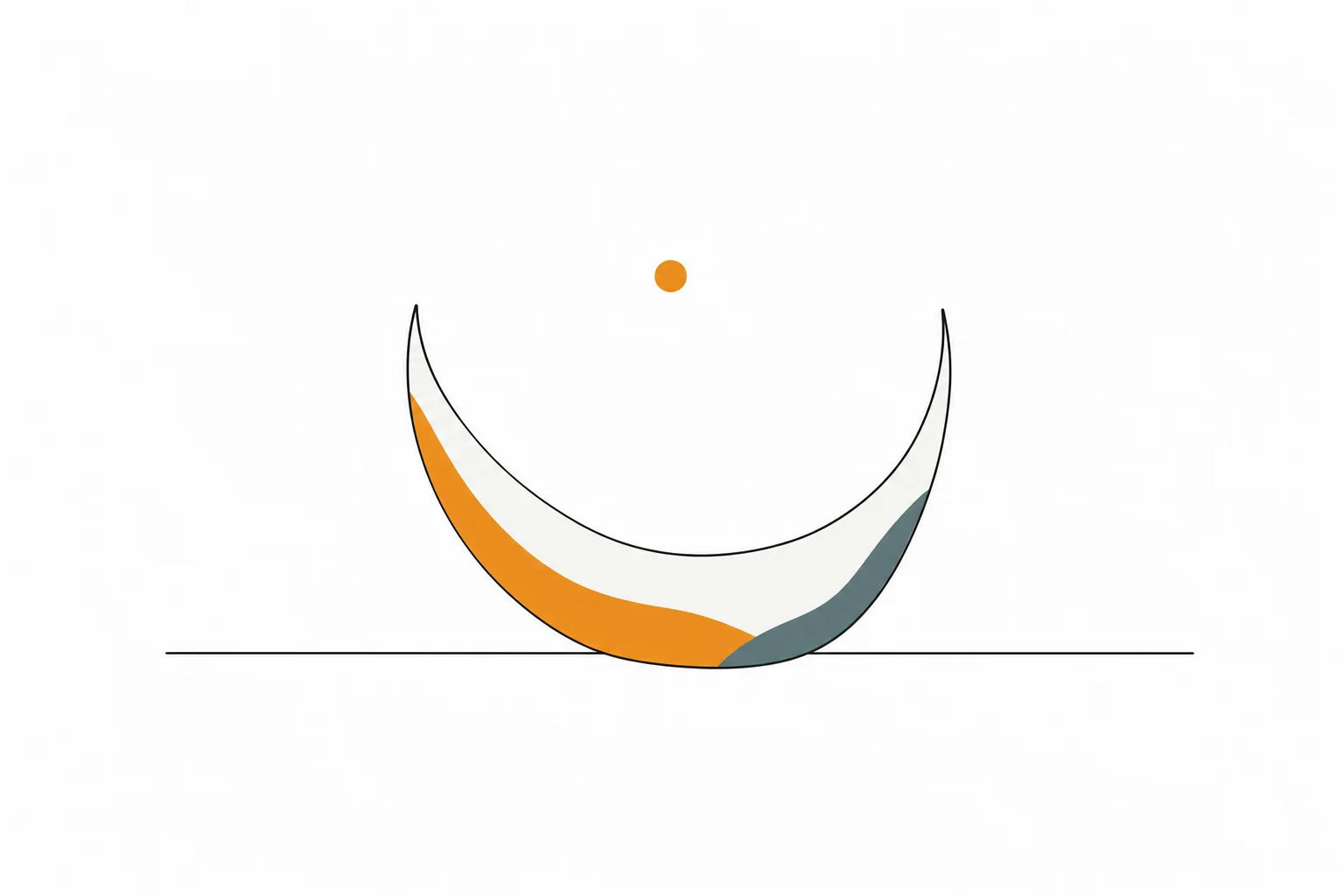 Minimalist line illustration of a single half-moon shape, in dark sage on cream.