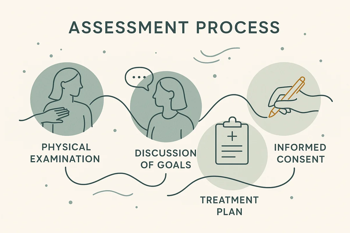 Assessment process — examination, goals, treatment plan, informed consent