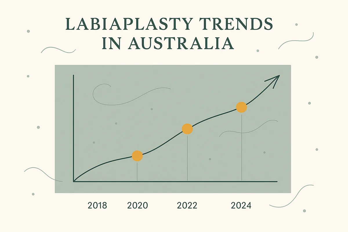 Labiaplasty trends in Australia — upward trend chart showing increasing procedure rates from 2018 to 2024