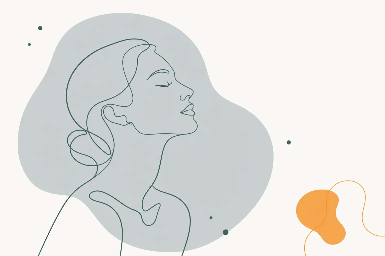Minimalist line illustration of an adult person in calm profile portrait, in dark sage on cream.