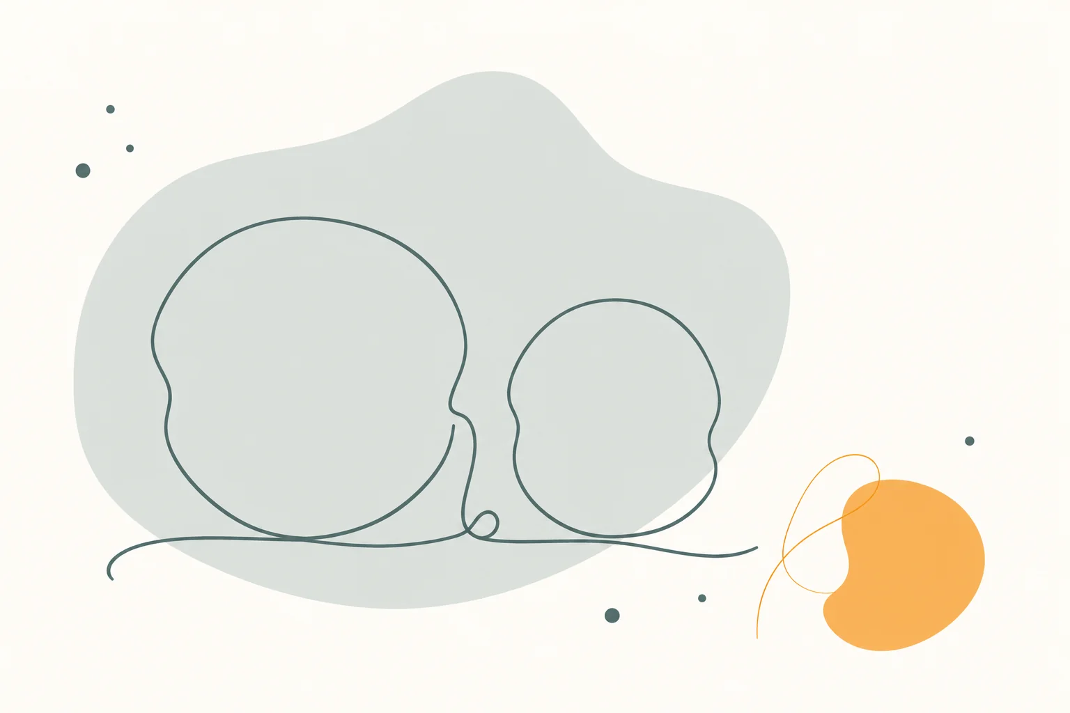 Minimalist line illustration of two circular shapes side by side at different proportions, in dark sage on cream.