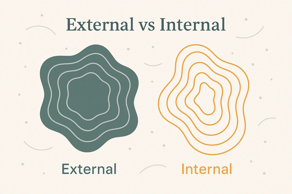 External vs internal anatomy — abstract educational diagram